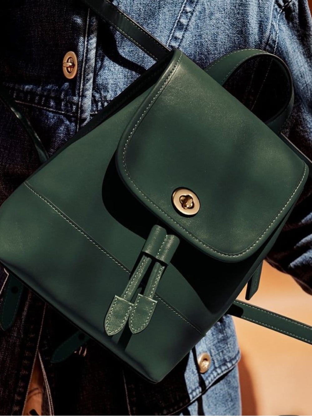 Coach Leather Turnlock Backpack in Everglade Green with Dust-bag